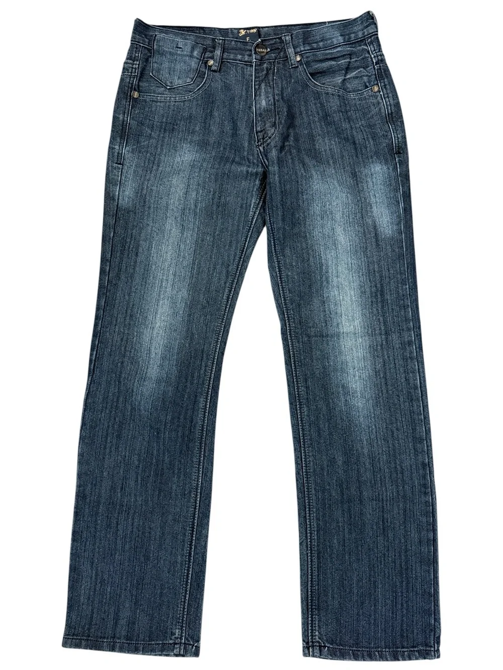 FUSAI Straight Leg Jeans 32x32 Dark Wash Embroidered Pocket Y2K Denim Fits 30x30